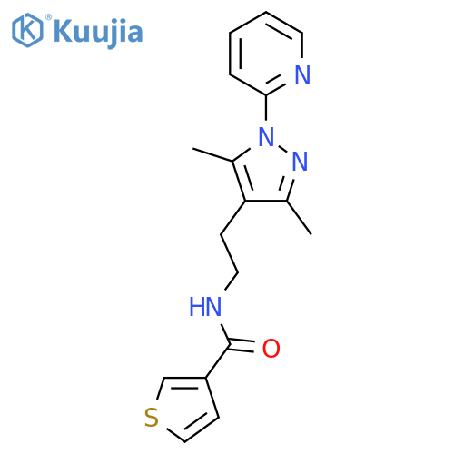N-{2-[3,5-dimethyl-1-(pyridin-2-yl)-1H-pyrazol-4-yl]ethyl}thiophene-3-carboxamide structure