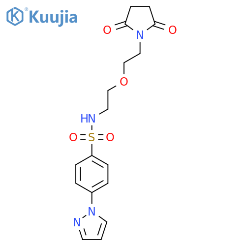 N-{2-2-(2,5-dioxopyrrolidin-1-yl)ethoxyethyl}-4-(1H-pyrazol-1-yl)benzene-1-sulfonamide structure