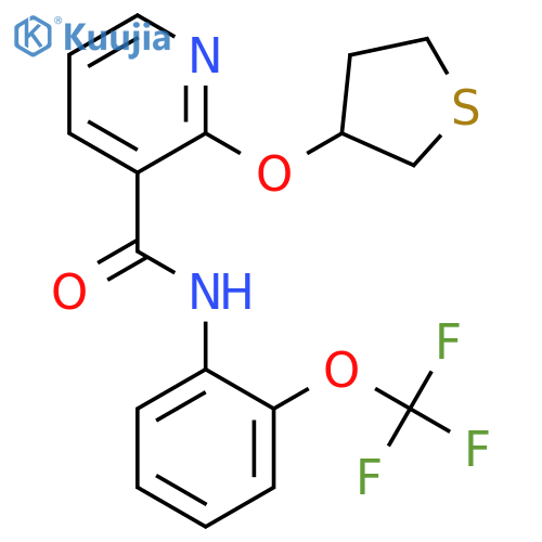 2-(thiolan-3-yloxy)-N-[2-(trifluoromethoxy)phenyl]pyridine-3-carboxamide structure