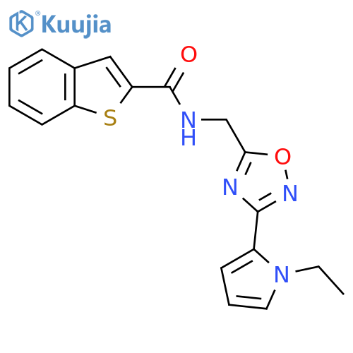 N-{[3-(1-ethyl-1H-pyrrol-2-yl)-1,2,4-oxadiazol-5-yl]methyl}-1-benzothiophene-2-carboxamide structure