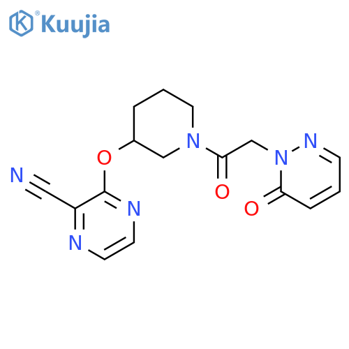 3-({1-[2-(6-oxo-1,6-dihydropyridazin-1-yl)acetyl]piperidin-3-yl}oxy)pyrazine-2-carbonitrile structure