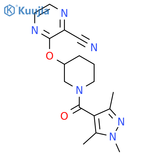 3-{[1-(1,3,5-trimethyl-1H-pyrazole-4-carbonyl)piperidin-3-yl]oxy}pyrazine-2-carbonitrile structure