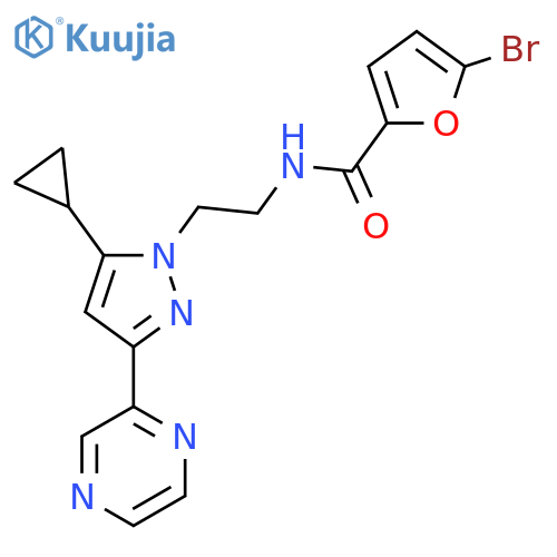 5-bromo-N-{2-5-cyclopropyl-3-(pyrazin-2-yl)-1H-pyrazol-1-ylethyl}furan-2-carboxamide structure