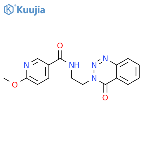 6-methoxy-N-[2-(4-oxo-3,4-dihydro-1,2,3-benzotriazin-3-yl)ethyl]pyridine-3-carboxamide structure