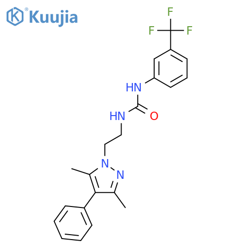 3-[2-(3,5-dimethyl-4-phenyl-1H-pyrazol-1-yl)ethyl]-1-[3-(trifluoromethyl)phenyl]urea structure