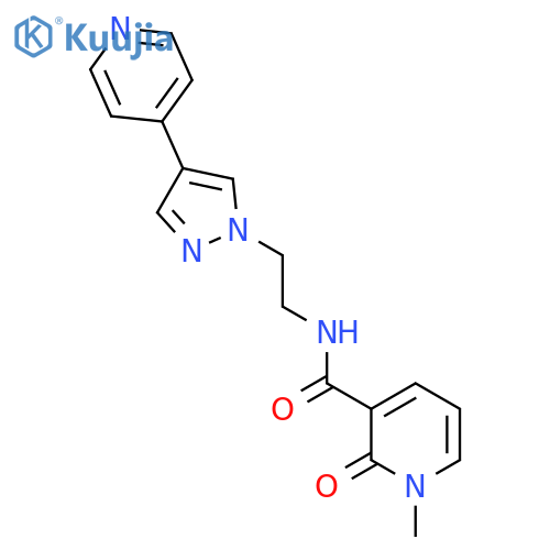 1-methyl-2-oxo-N-{2-4-(pyridin-4-yl)-1H-pyrazol-1-ylethyl}-1,2-dihydropyridine-3-carboxamide structure