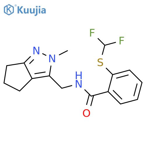 2-[(difluoromethyl)sulfanyl]-N-({2-methyl-2H,4H,5H,6H-cyclopenta[c]pyrazol-3-yl}methyl)benzamide structure