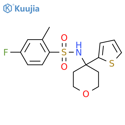 4-fluoro-2-methyl-N-4-(thiophen-2-yl)oxan-4-ylbenzene-1-sulfonamide structure