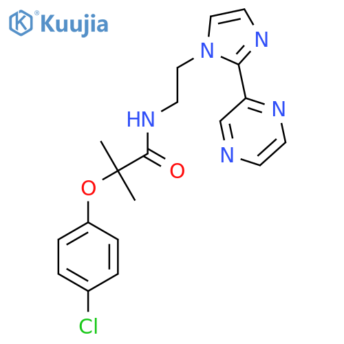 2-(4-chlorophenoxy)-2-methyl-N-{2-[2-(pyrazin-2-yl)-1H-imidazol-1-yl]ethyl}propanamide structure