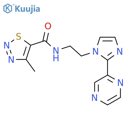 4-methyl-N-{2-[2-(pyrazin-2-yl)-1H-imidazol-1-yl]ethyl}-1,2,3-thiadiazole-5-carboxamide structure