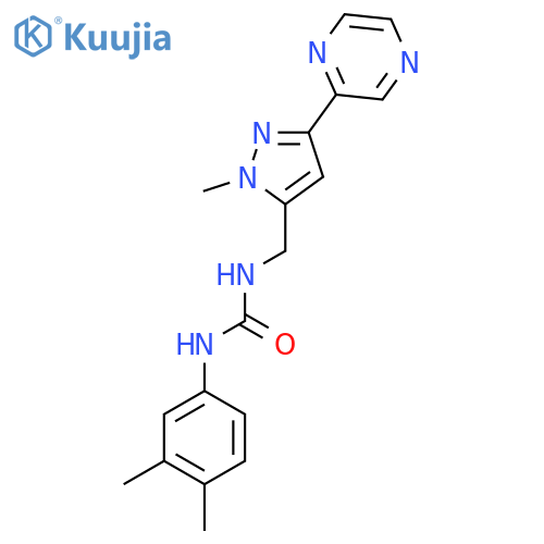 1-(3,4-dimethylphenyl)-3-{1-methyl-3-(pyrazin-2-yl)-1H-pyrazol-5-ylmethyl}urea structure