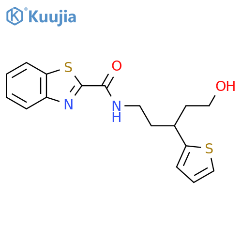 N-[5-hydroxy-3-(thiophen-2-yl)pentyl]-1,3-benzothiazole-2-carboxamide structure