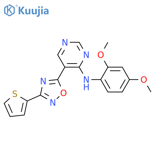 N-(2,4-dimethoxyphenyl)-5-[3-(thiophen-2-yl)-1,2,4-oxadiazol-5-yl]pyrimidin-4-amine structure