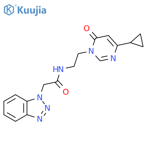 2-(1H-1,2,3-benzotriazol-1-yl)-N-[2-(4-cyclopropyl-6-oxo-1,6-dihydropyrimidin-1-yl)ethyl]acetamide structure