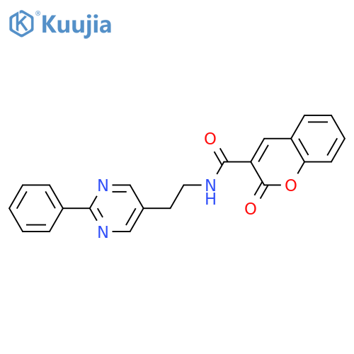 2-oxo-N-[2-(2-phenylpyrimidin-5-yl)ethyl]-2H-chromene-3-carboxamide structure