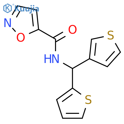 N-(thiophen-2-yl)(thiophen-3-yl)methyl-1,2-oxazole-5-carboxamide structure