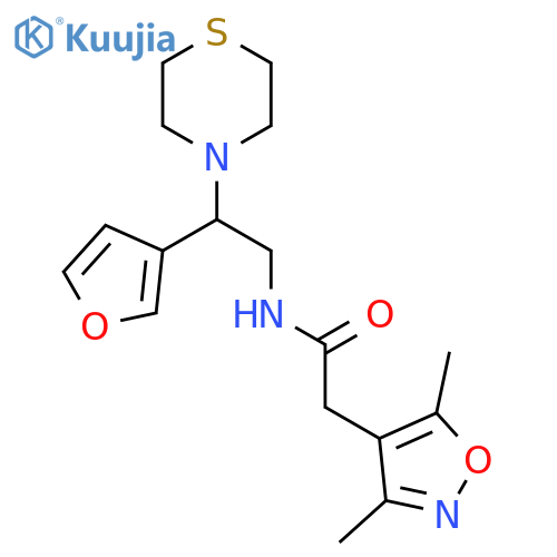 2-(3,5-dimethyl-1,2-oxazol-4-yl)-N-2-(furan-3-yl)-2-(thiomorpholin-4-yl)ethylacetamide structure