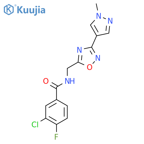 3-chloro-4-fluoro-N-{3-(1-methyl-1H-pyrazol-4-yl)-1,2,4-oxadiazol-5-ylmethyl}benzamide structure