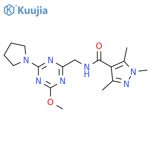N-{4-methoxy-6-(pyrrolidin-1-yl)-1,3,5-triazin-2-ylmethyl}-1,3,5-trimethyl-1H-pyrazole-4-carboxamide structure