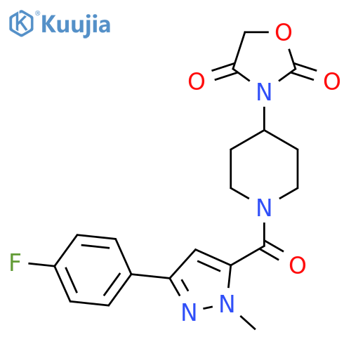 3-(1-(3-(4-fluorophenyl)-1-methyl-1H-pyrazole-5-carbonyl)piperidin-4-yl)oxazolidine-2,4-dione structure