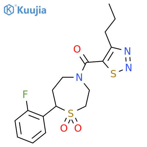7-(2-fluorophenyl)-4-(4-propyl-1,2,3-thiadiazole-5-carbonyl)-1lambda6,4-thiazepane-1,1-dione structure