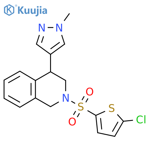 2-(5-chlorothiophen-2-yl)sulfonyl-4-(1-methyl-1H-pyrazol-4-yl)-1,2,3,4-tetrahydroisoquinoline structure