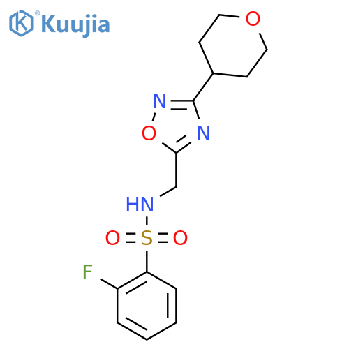 2-fluoro-N-{3-(oxan-4-yl)-1,2,4-oxadiazol-5-ylmethyl}benzene-1-sulfonamide structure