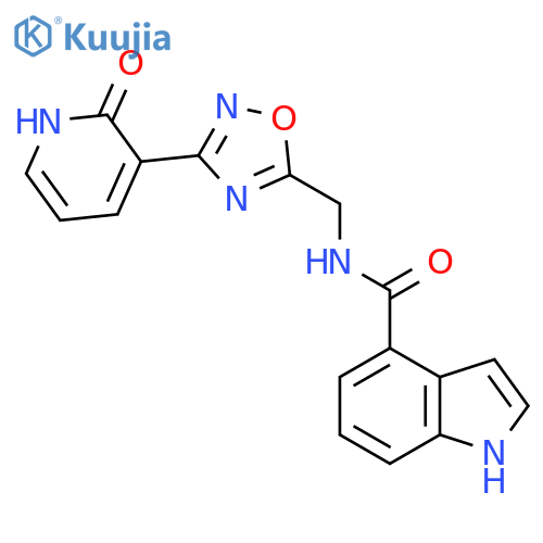 N-{[3-(2-oxo-1,2-dihydropyridin-3-yl)-1,2,4-oxadiazol-5-yl]methyl}-1H-indole-4-carboxamide structure