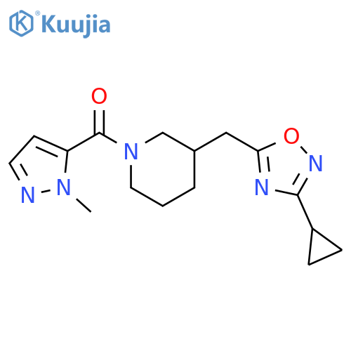 3-[(3-cyclopropyl-1,2,4-oxadiazol-5-yl)methyl]-1-(1-methyl-1H-pyrazole-5-carbonyl)piperidine structure