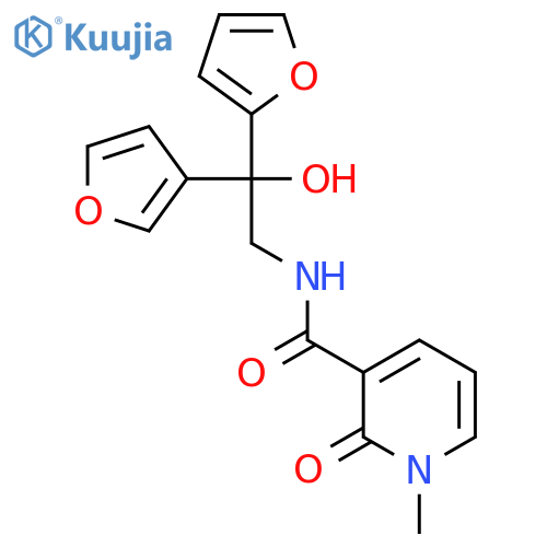 N-2-(furan-2-yl)-2-(furan-3-yl)-2-hydroxyethyl-1-methyl-2-oxo-1,2-dihydropyridine-3-carboxamide structure