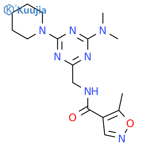 N-{4-(dimethylamino)-6-(piperidin-1-yl)-1,3,5-triazin-2-ylmethyl}-5-methyl-1,2-oxazole-4-carboxamide structure