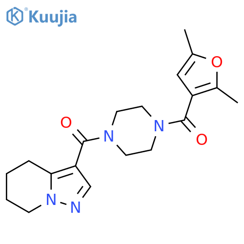 1-(2,5-dimethylfuran-3-carbonyl)-4-{4H,5H,6H,7H-pyrazolo1,5-apyridine-3-carbonyl}piperazine structure