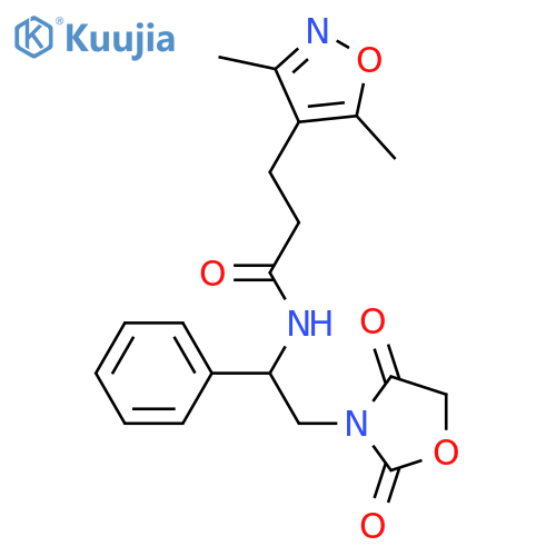 3-(3,5-dimethyl-1,2-oxazol-4-yl)-N-[2-(2,4-dioxo-1,3-oxazolidin-3-yl)-1-phenylethyl]propanamide structure