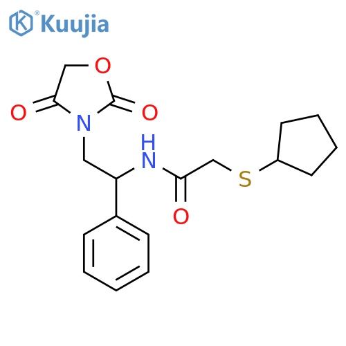 2-(cyclopentylsulfanyl)-N-[2-(2,4-dioxo-1,3-oxazolidin-3-yl)-1-phenylethyl]acetamide structure