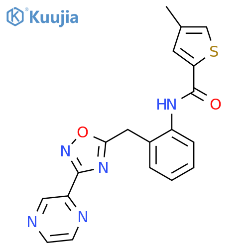 4-methyl-N-(2-{3-(pyrazin-2-yl)-1,2,4-oxadiazol-5-ylmethyl}phenyl)thiophene-2-carboxamide structure