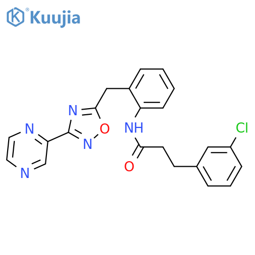 3-(3-chlorophenyl)-N-(2-{[3-(pyrazin-2-yl)-1,2,4-oxadiazol-5-yl]methyl}phenyl)propanamide structure