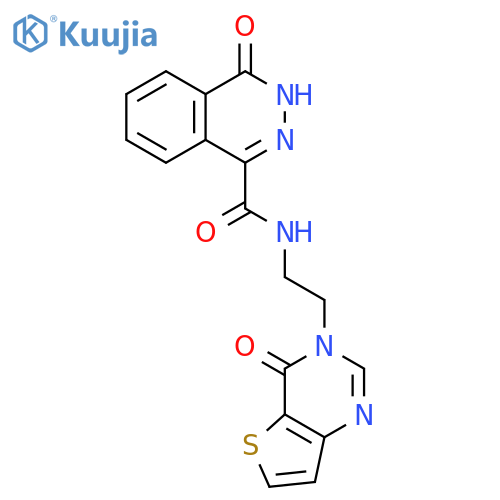 4-oxo-N-(2-{4-oxo-3H,4H-thieno[3,2-d]pyrimidin-3-yl}ethyl)-3,4-dihydrophthalazine-1-carboxamide structure