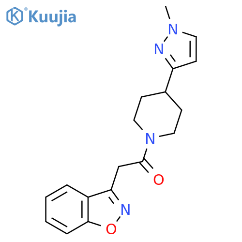 2-(1,2-benzoxazol-3-yl)-1-4-(1-methyl-1H-pyrazol-3-yl)piperidin-1-ylethan-1-one structure