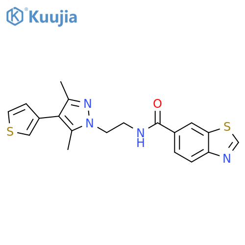 N-{2-[3,5-dimethyl-4-(thiophen-3-yl)-1H-pyrazol-1-yl]ethyl}-1,3-benzothiazole-6-carboxamide structure