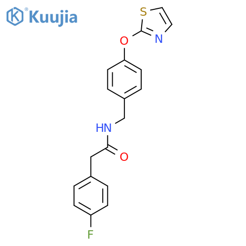 2-(4-fluorophenyl)-N-(4-(thiazol-2-yloxy)benzyl)acetamide structure