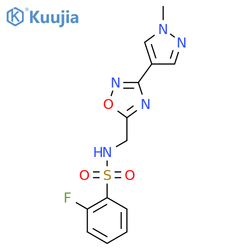 2-fluoro-N-{[3-(1-methyl-1H-pyrazol-4-yl)-1,2,4-oxadiazol-5-yl]methyl}benzene-1-sulfonamide structure