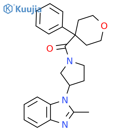 2-methyl-1-[1-(4-phenyloxane-4-carbonyl)pyrrolidin-3-yl]-1H-1,3-benzodiazole structure
