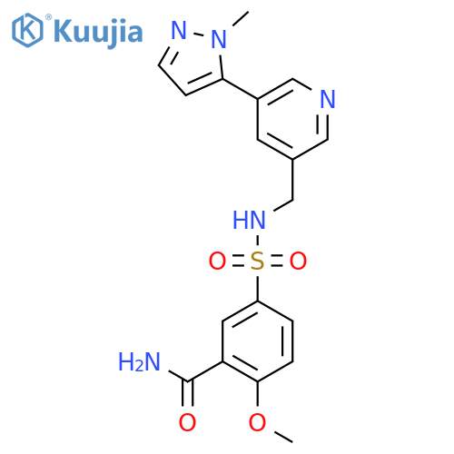 2-methoxy-5-({5-(1-methyl-1H-pyrazol-5-yl)pyridin-3-ylmethyl}sulfamoyl)benzamide structure