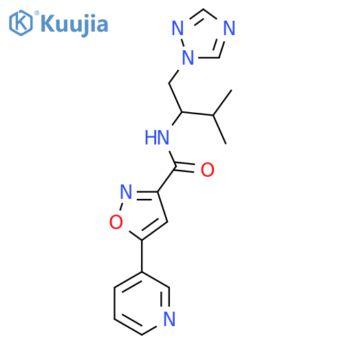 N-[3-methyl-1-(1H-1,2,4-triazol-1-yl)butan-2-yl]-5-(pyridin-3-yl)-1,2-oxazole-3-carboxamide structure
