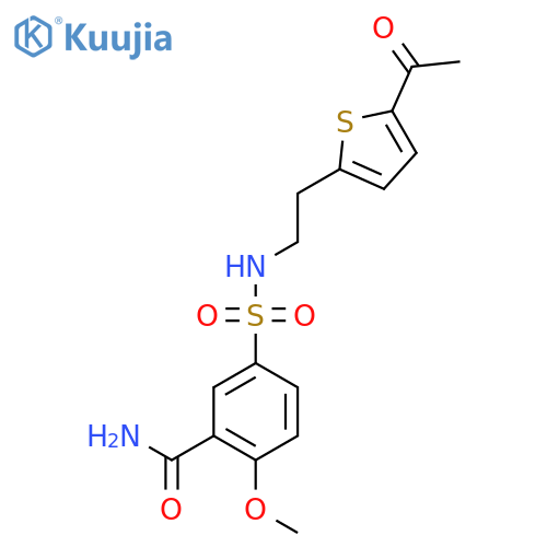 5-{[2-(5-acetylthiophen-2-yl)ethyl]sulfamoyl}-2-methoxybenzamide structure