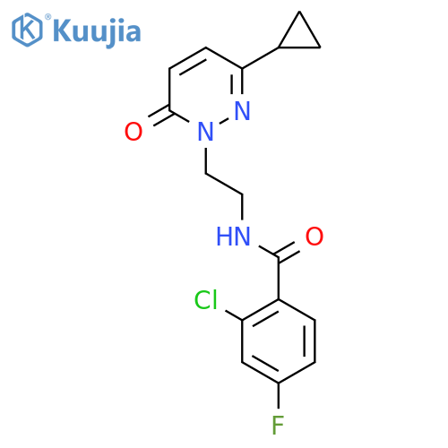2-chloro-N-[2-(3-cyclopropyl-6-oxo-1,6-dihydropyridazin-1-yl)ethyl]-4-fluorobenzamide structure