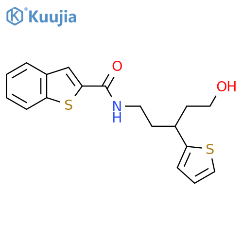 N-5-hydroxy-3-(thiophen-2-yl)pentyl-1-benzothiophene-2-carboxamide structure