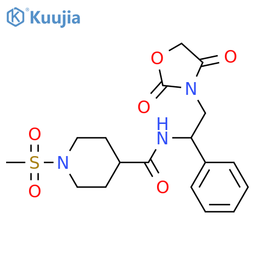 N-2-(2,4-dioxo-1,3-oxazolidin-3-yl)-1-phenylethyl-1-methanesulfonylpiperidine-4-carboxamide structure