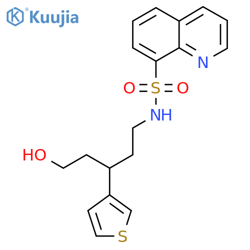 N-5-hydroxy-3-(thiophen-3-yl)pentylquinoline-8-sulfonamide structure