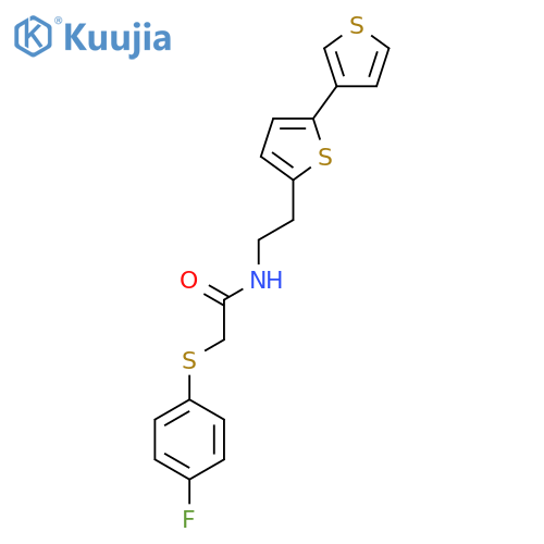 N-(2-{2,3'-bithiophene-5-yl}ethyl)-2-(4-fluorophenyl)sulfanylacetamide structure